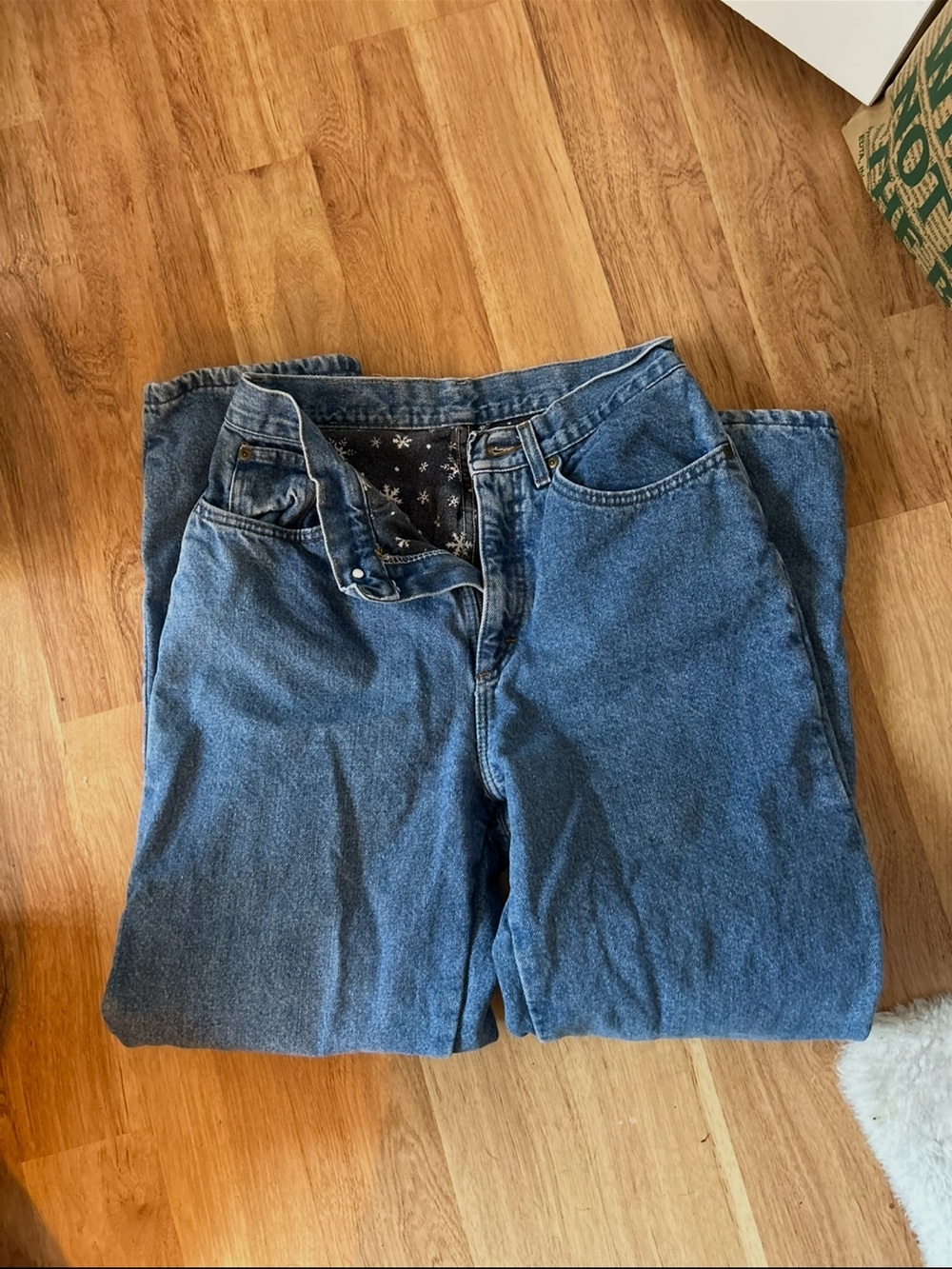 Flannel Lined High Waisted Blue Jeans